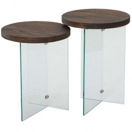 Τραπεζάκια Βοηθητικά Serenity (Σετ 2Τμχ) 552NOS2408 35x51/35x46cm Clear-Walnut CLEAR-WALNUT