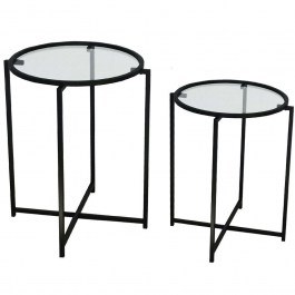 Τραπεζάκια Βοηθητικά (Σετ 2Τμχ) 552NOS1451 50x50x60/50x50x50cm Clear-Black CLEAR-BLACK