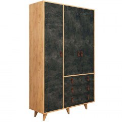 Ντουλάπα Τρίφυλλη Chunky 811MDD4903 120x52x187cm Oak-Dark Grey