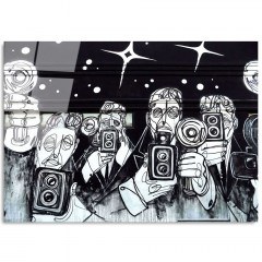 Tempered Glass Painting 123BZM1329 65x45cm Black-White Wallity