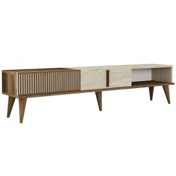 TV Furniture Milan 845HCT5605 180x35x40cm Walnut-Travertine Beige