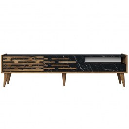 TV Furniture Valensiya 845HCT5354 180x45x35cm Marble Effect Black-Walnut BLACK