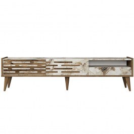 TV Furniture Valensiya 845HCT5351 180x45x35cm Marble Effect White-Walnut WHITE