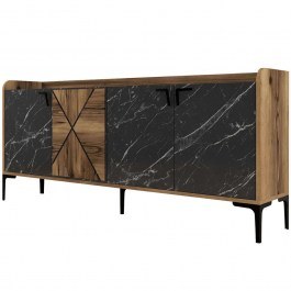 Buffet Venedik 845HCT5313 180x35x78cm Marble Effect Black-Walnut BLACK