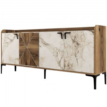 Buffet Venedik 845HCT5310 180x35x78cm Marble Effect White-Walnut