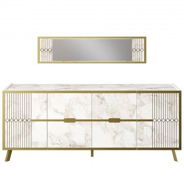 Buffet With Mirror Frida (Set 2Pcs) 788DEC4052 180x46x72cm White-Gold