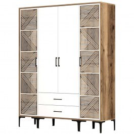 Ντουλάπα Τετράφυλλη Kumsal 845HCT5470 160x47,5x201,4cm Walnut-White WALNUT-WHITE