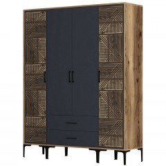 Ντουλάπα Τετράφυλλη Kumsal 845HCT5469 160x47,5x201,4cm Walnut-Anthracite