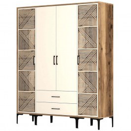 Ντουλάπα Τετράφυλλη Kumsal 845HCT5471 160x47,5x201,4cm Walnut-Cream WALNUT-CREAM