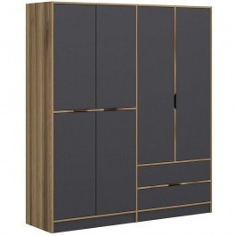 Six Door Wardrobe Elina 506MNR2482 185x52x208cm Oak-Anthracite ANTHRACITE-OAK