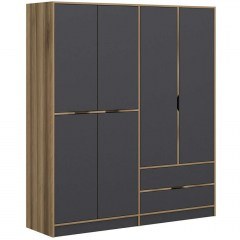 Six Door Wardrobe Elina 506MNR2482 185x52x208cm Oak-Anthracite