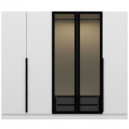 Five Door Wardrobe Kale Plus 506MNR2607 225x52x210cm Black-White WHITE-BLACK