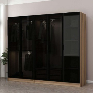 Ντουλάπα Πεντάφυλλη Kale 506MNR2601 225x52x210cm Oak-Black