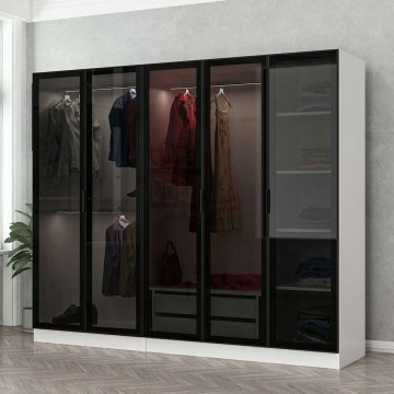 Ντουλάπα Πεντάφυλλη Kale 506MNR2589 225x52x210cm White-Black