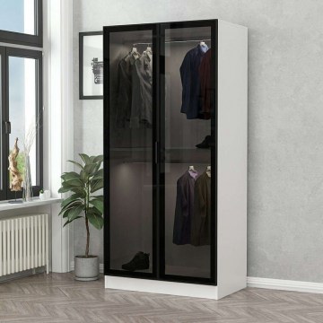 Ντουλάπα Δίφυλλη Kale Glass 506MNR2167 90x52x210cm Black-White