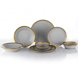 Σερβίτσιο Πιάτα Φαγητού (Σετ 16Τμχ) 719KTP9737 Grey-Gold Hermia GREY-GOLD