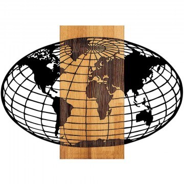 Διακοσμητικό Τοίχου Wold Map 899SKL2319 87x3x58cm Walnut-Black Wallity