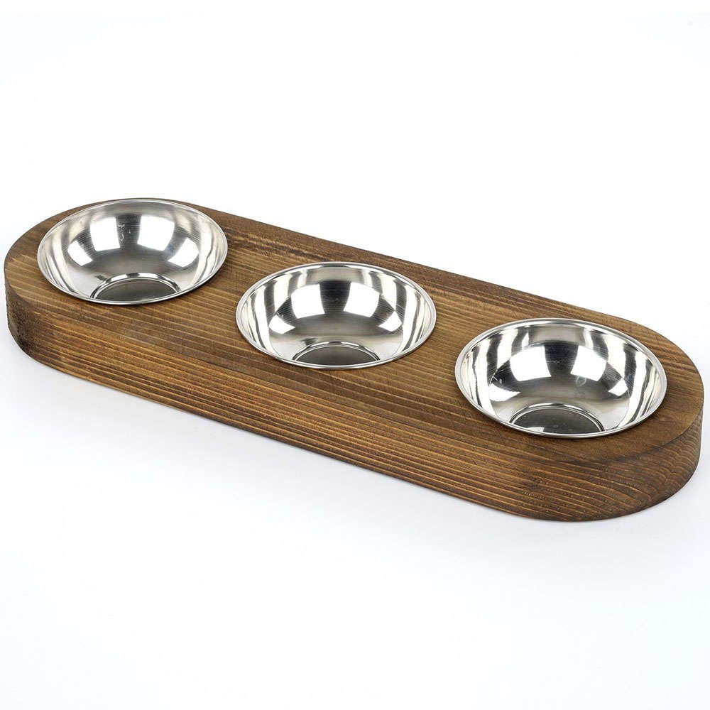 Μπωλ Φαγητού Κατοικιδίων 3 Θέσεων 268EVL1398 48x17x3cm Walnut-Silver Hanah Home