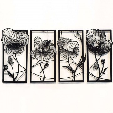 Διακοσμητικό Τοίχου Blossom (Σετ 4Τμχ) 507ATP1141 95x46cm Black Wallity