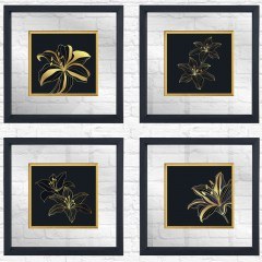 Κάδρα (Σετ 4Τμχ) 977ALP4121 32x32cm Black-Gold Wallity