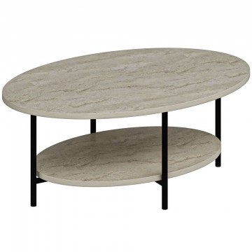 Τραπέζι Σαλονιού Elis 506MNR3455 90x60x36cm Travertine Beige-Black