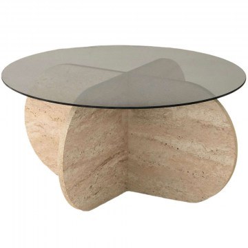 Τραπέζι Σαλονιού Bubble 552NOS2501 Φ75x35cm Travertine Beige-Fume