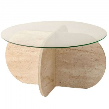 Τραπέζι Σαλονιού Bubble 552NOS2500 Φ75x35cm Travertine Beige-Clear