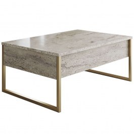 Coffee Table Luxe 618BLY1354 90x60x40cm Travertine Beige-Gold BEIGE-GOLD