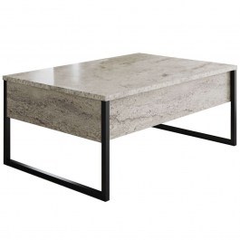 Coffee Table Luxe 618BLY1353 90x60x40cm Travertine Beige-Black BEIGE-BLACK