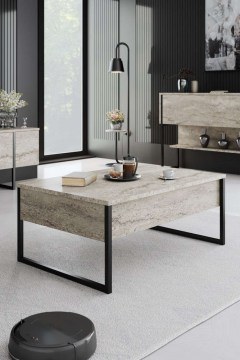 Coffee Table Luxe 618BLY1353 90x60x40cm Travertine Beige-Black