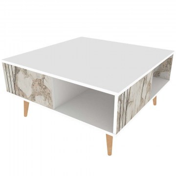 Τραπέζι Σαλονιού Ronas 322RTC1210 89,6x89,6x46,5cm Marble Effect Beige-White