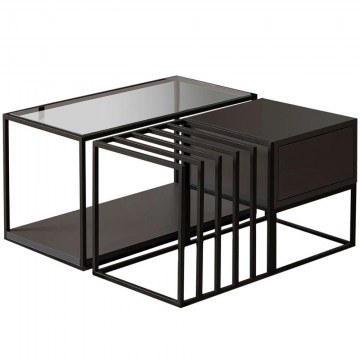 Τραπέζι Σαλονιού Charlotte 141HWR1146 90x90x37cm Black