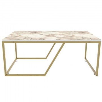 Coffee Table Wendy 322RTC1205 120x60x48cm Marble Effect White-Gold