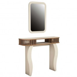 Console With Mirror Damla 845HCT4003 105x30x85/51x76,5cm Cream-Walnut CREAM-WALNUT