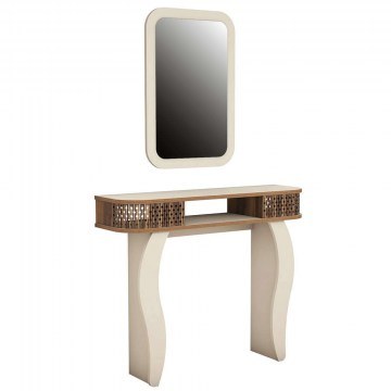Console With Mirror Damla 845HCT4003 105x30x85/51x76,5cm Cream-Walnut
