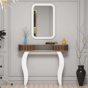 Κονσόλα Με Καθρέπτη Damla 845HCT4001 105x30x85/51x76,5cm White-Walnut