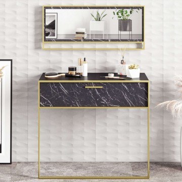 Κονσόλα Με Καθρέπτη Polka Aynali 875ZNA3511 90x38,5x76,8/90x3x37,8cm Marble Effect Black-Gold
