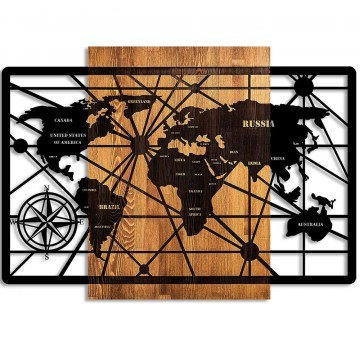 Διακοσμητικό Τοίχου World Map 899SKL2631 96x70cm Walnut-Black Wallity