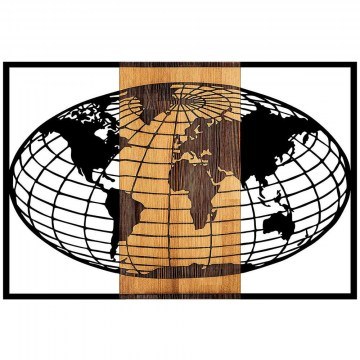 Διακοσμητικό Τοίχου World Map 899SKL2313 87x3x58cm Walnut-Black Wallity