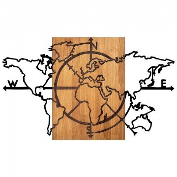 Διακοσμητικό Τοίχου World Map 899SKL2311 118x3x70cm Walnut-Black Wallity