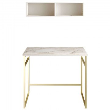 Office With Shelf Gama (Set 2Pcs) 541HDL1108 90x60x75/90x22,3x23cm Marble Effect White-Gold