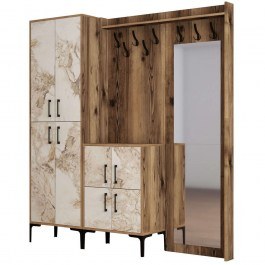 Έπιπλο Εισόδου Berlin 845HCT4215 180x35x200cm Marble Effect White-Walnut WALNUT-WHITE