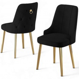 Καρέκλα Newa Babyface (Σετ 4Τμχ) 240CHR1586 46x46x94cm Black-Gold BLACK-GOLD