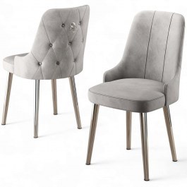 Καρέκλα Newa Babyface (Σετ 4Τμχ) 240CHR1590 46x46x94cm Grey-Chrome GREY-CHROME