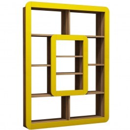 Βιβλιοθήκη Orkide 845HCT3626 108,4x21,8x140cm Walnut-Yellow WALNUT-YELLOW