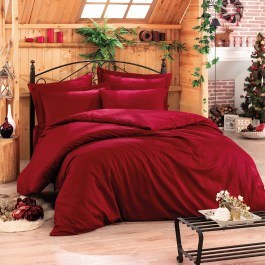 Παπλωματοθήκη Stripe v2 129CTN3604 Με Σεντόνι (Σετ 4τμχ) Διπλή Claret Red L'Εssentiel Maison RED