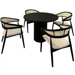 Τραπεζαρία Moon (Σετ 5Τμχ) 117FRF1274 100x100x75cm Black-White