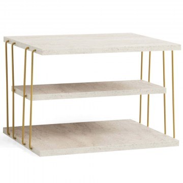 Τραπεζάκι Βοηθητικό Lifon 854KLN4761 50x40x33cm Travertine Beige-Gold