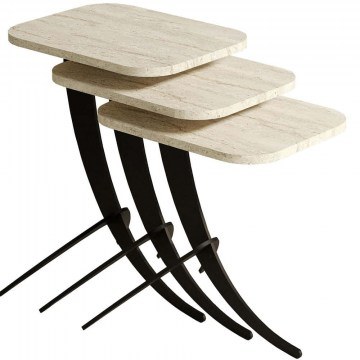 Zigon Pion (Set 3Pcs) 845HCT5610 35x45x60/54,5/48,5cm Travertine Beige-Black
