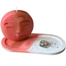 Κερί Σόγιας Σε Βάση Glamour (Σετ 2Τμχ) 447FLD1139 10x10x3/18x9x2cm Red-White Aberto Design RED-WHITE